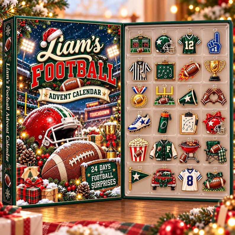 Personalized Football Advent Calendar Custom Name Sports 24 Day Christmas Gift For Dad, 3D Acrylic Collectibles