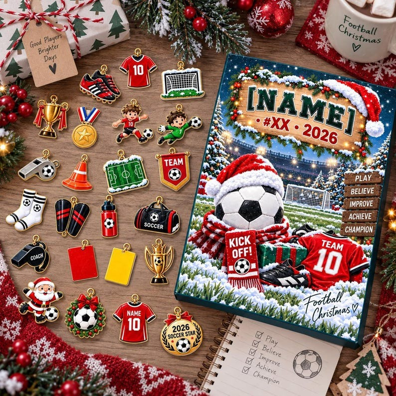 Personalized Name Soccer Advent Calendar 2026 Christmas Countdown Gifts For Soccer Lovers, 3D Acrylic Collectibles