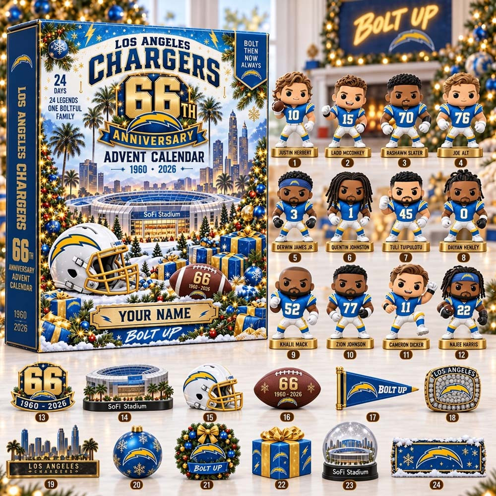 Los Angeles Chargers 66Th Anniversary Bolt Up 2026 Advent Calendar 24 Days Christmas Countdown Gift, 3D Acrylic Collectibles