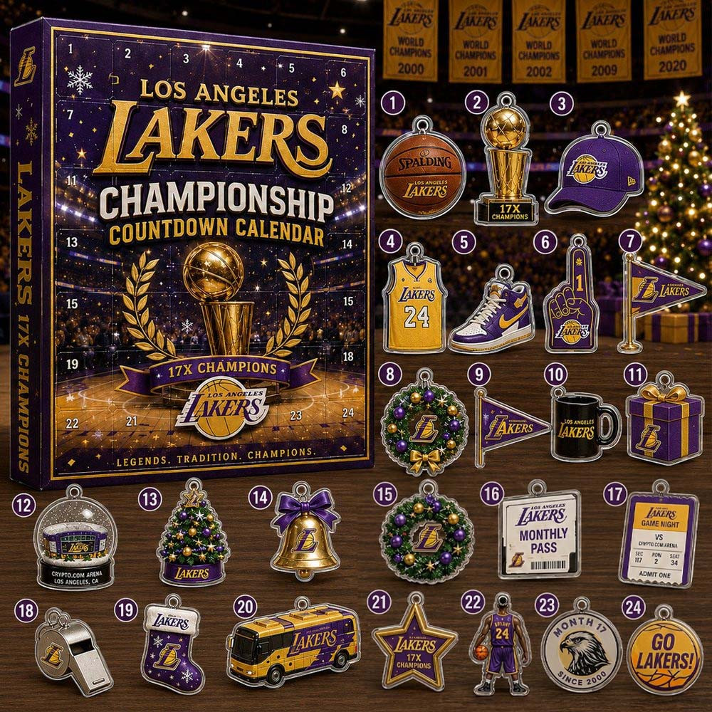 Los Angeles Lakers Champions Advent Calendar 24 Days Christmas Countdown Gift For Basketball Fans, 3D Acrylic Collectibles