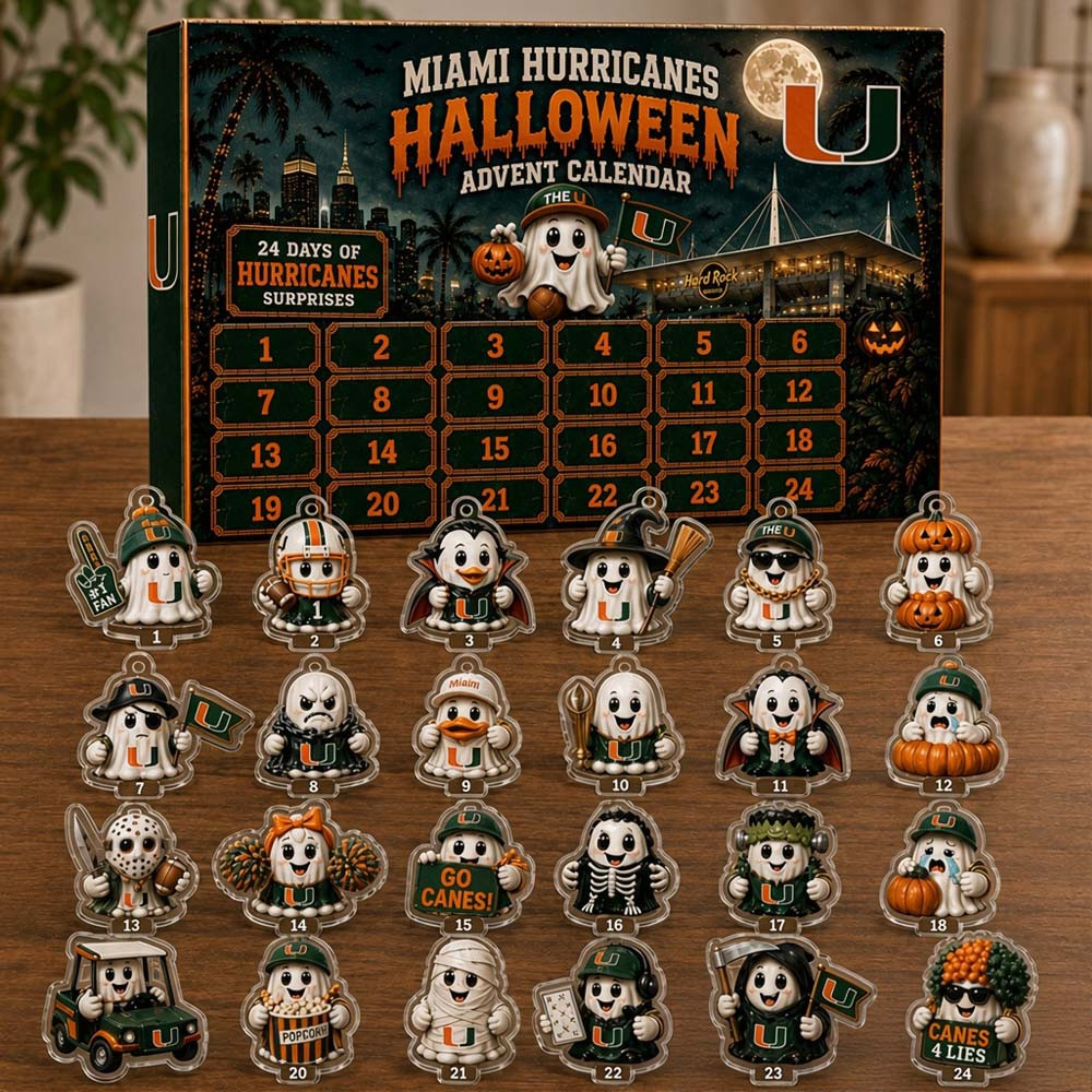 Miami Hurricanes Halloween Advent Calendar 24 Acrylic Charms Christmas Countdown Gift For Football Fans, 3D Acrylic Collectibles