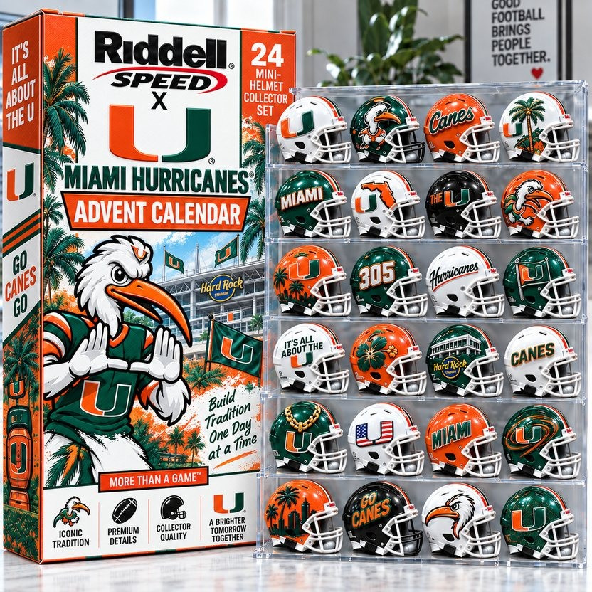 Miami Hurricanes Mini Helmet Advent Calendar 24 Acrylic Charms Christmas Countdown Gift, 3D Acrylic Collectibles