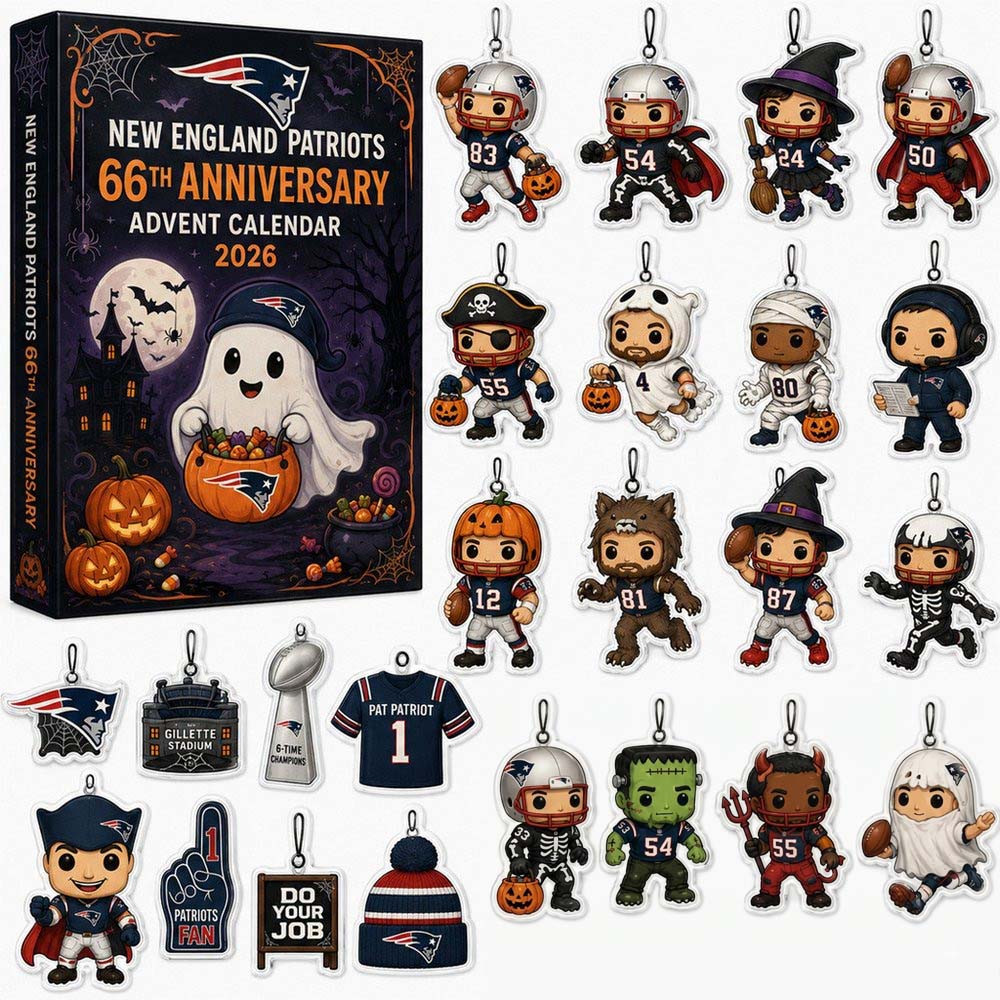 New England Patriots 66Th Anniversary Halloween Advent Calendar 24 Day Acrylic Ornaments Christmas Gift, 3D Acrylic Collectibles