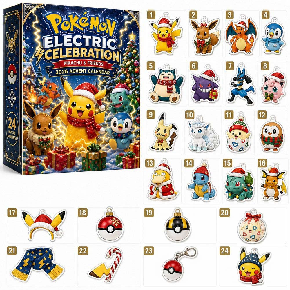 Pokemon Pikachu And Friends Electric Celebration Advent Calendar 2026 24 Acrylic Ornaments Countdown Gift, 3D Acrylic Collectibles