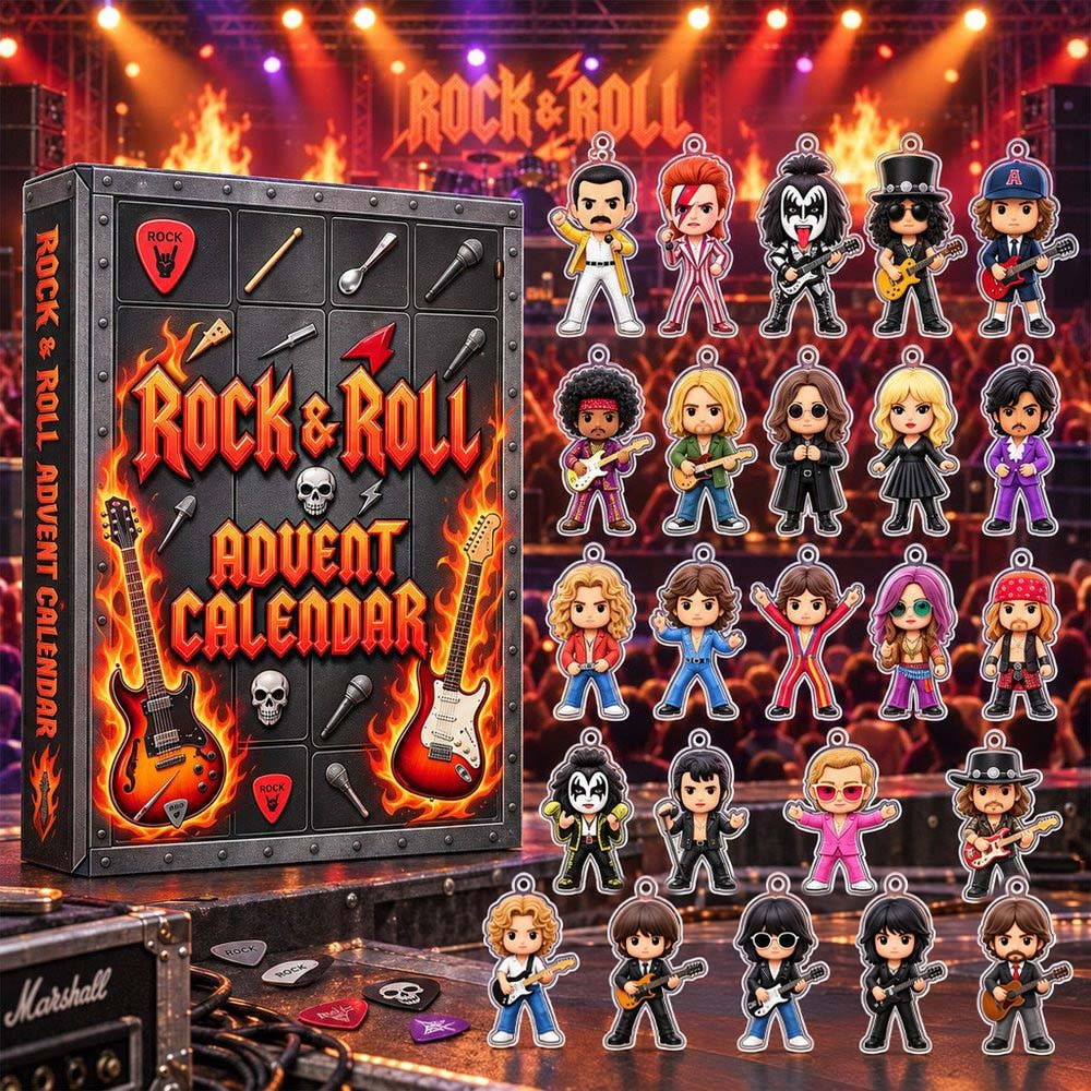 Rock And Roll Christmas Advent Calendar 2026 24 Acrylic Ornaments Christmas Countdown Gift, 3D Acrylic Collectibles