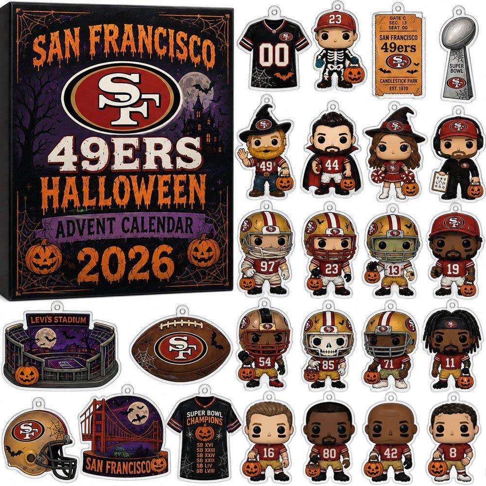 San Francisco 49Ers Halloween Advent Calendar 2026 24 Acrylic Ornaments Christmas Countdown Gift, 3D Acrylic Collectibles