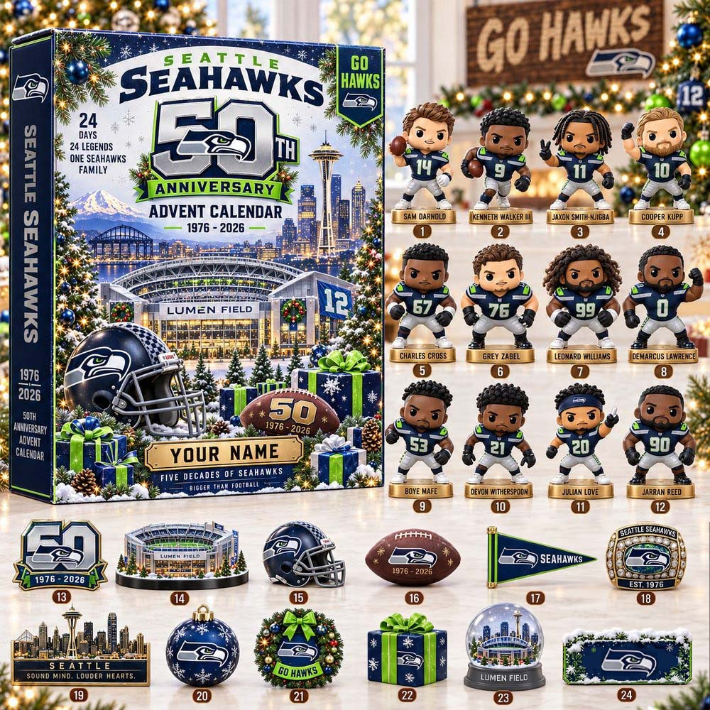 Seattle Seahawks 50Th Anniversary Advent Calendar 2026 24 Acrylic Ornaments Christmas Gift Ideas, 3D Acrylic Collectibles