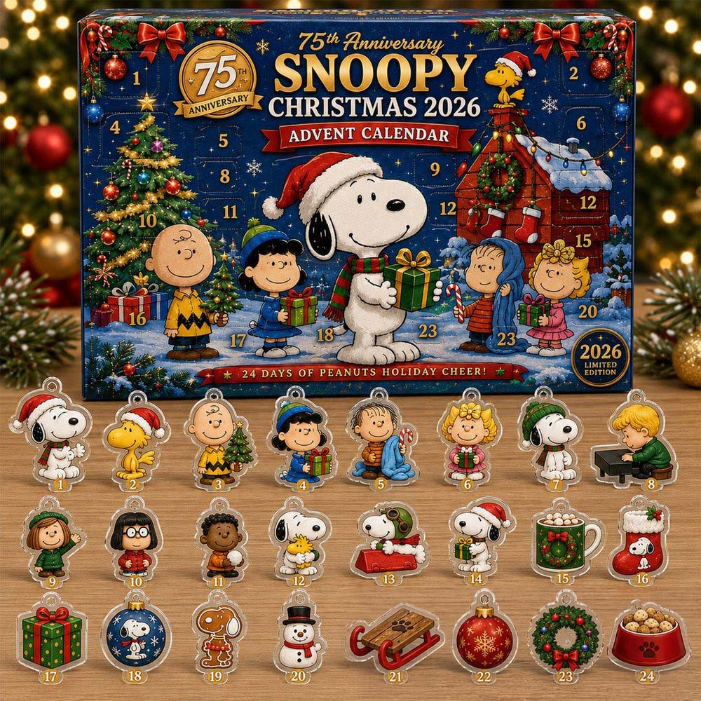Snoopy 75Th Anniversary Christmas Advent Calendar 2026 24 Acrylic Ornaments Christmas Countdown Gift For Peanuts Fans, 3D Acrylic Collectibles