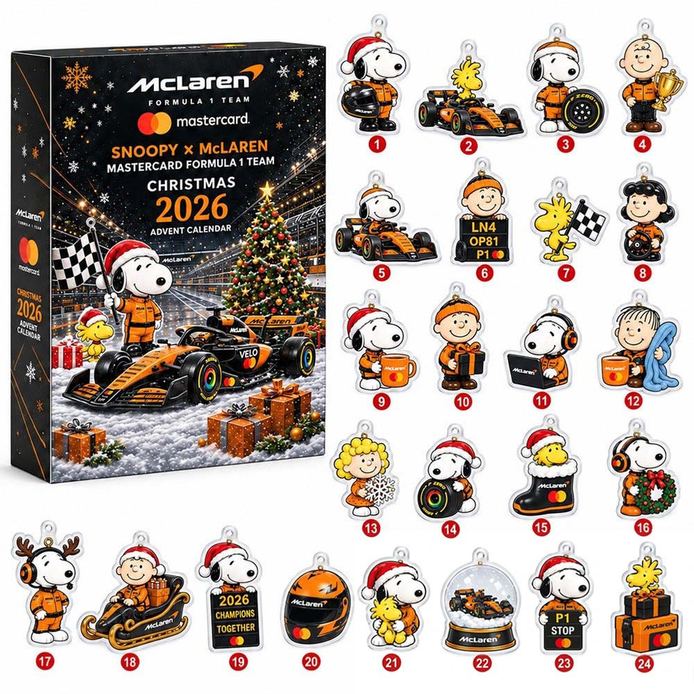 Snoopy X Mclaren Formula 1 Team Christmas 2026 Advent Calendar 24 Acrylic Ornaments Christmas Countdown Gift, 3D Acrylic Collectibles