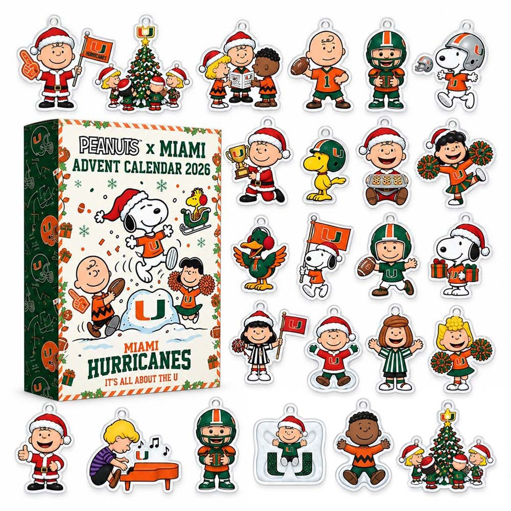 Snoopy X Miami Hurricanes Christmas 2026 Advent Calendar 24 Acrylic Ornaments Christmas Countdown Gift, 3D Acrylic Collectibles