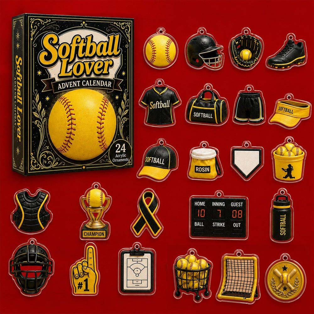 Softball Lover Advent Calendar 2026 24 Days Christmas Countdown Gift For Softball Fans, 3D Acrylic Collectibles