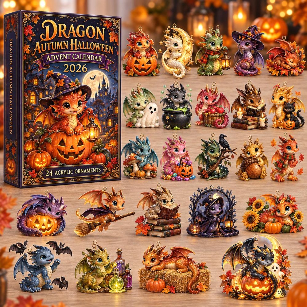 Autumn Halloween Dragon Advent Calendar 2026 24 Ornaments Christmas Gift For Men, 3D Acrylic Collectibles