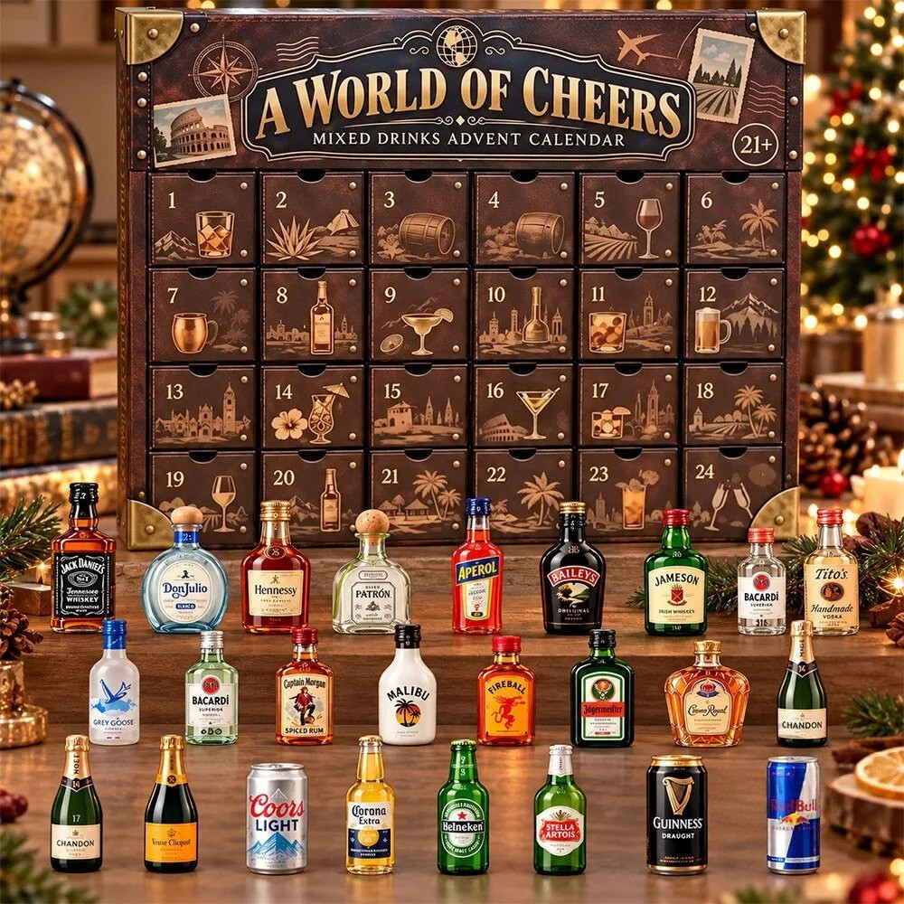 A World Of Cheers Mixed Drinks Advent Calendar 2026 Christmas Countdown Gift, 3D Acrylic Collectibles