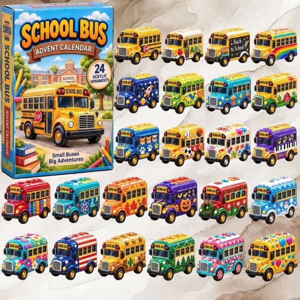 School Bus Advent Calendar 2026 24 Days Christmas Tree Ornaments Gifts For Bus Drivers