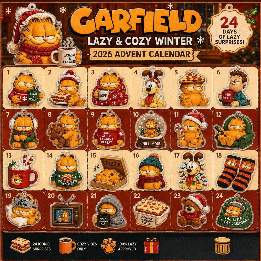 Garfield Lazy And Cozy Winter Advent Calendar 2026 24 Days Countdown Xmas Gift For Garfield Fans, 3D Acrylic Collectibles