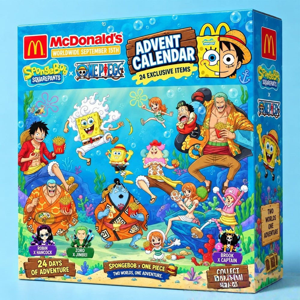Mcdonald'S X Spongebob Squarepants X One Piece Advent Calendar 2026 Christmas Countdown Xmas Gift, 3D Acrylic Collectibles
