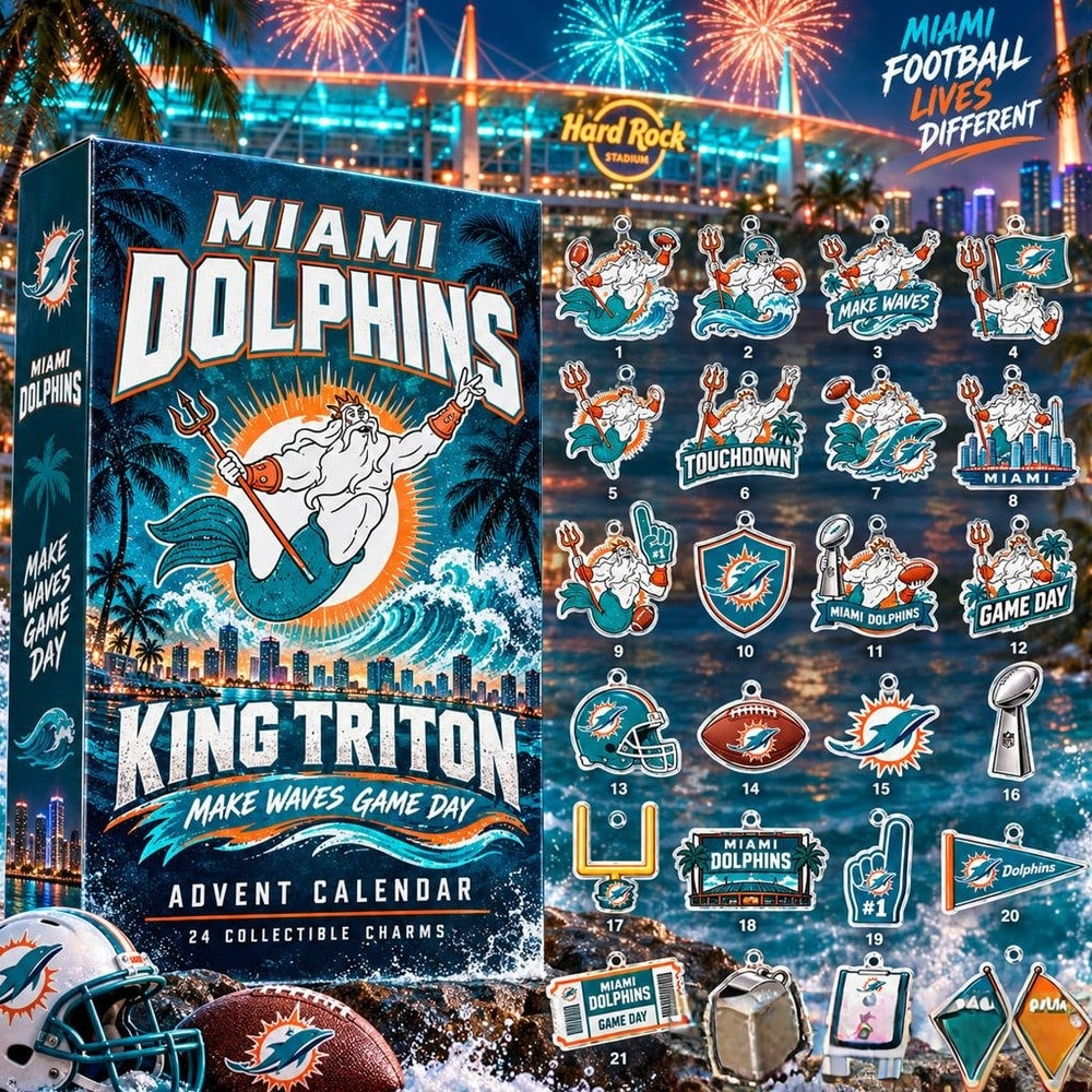 Miami Dolphins X King Triton Game Day Advent Calendar 2026 24 Day Halloween Countdown Gift For Football Fan, 3D Acrylic Collectibles