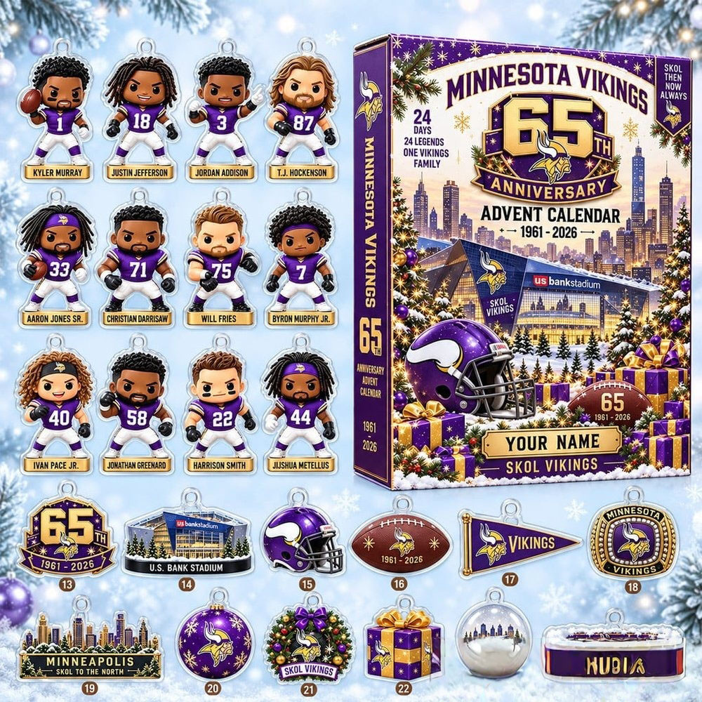 Minnesota Vikings 65Th Anniversary Advent Calendar 2026 24 Day Xmas Countdown Gift Ideas, 3D Acrylic Collectibles