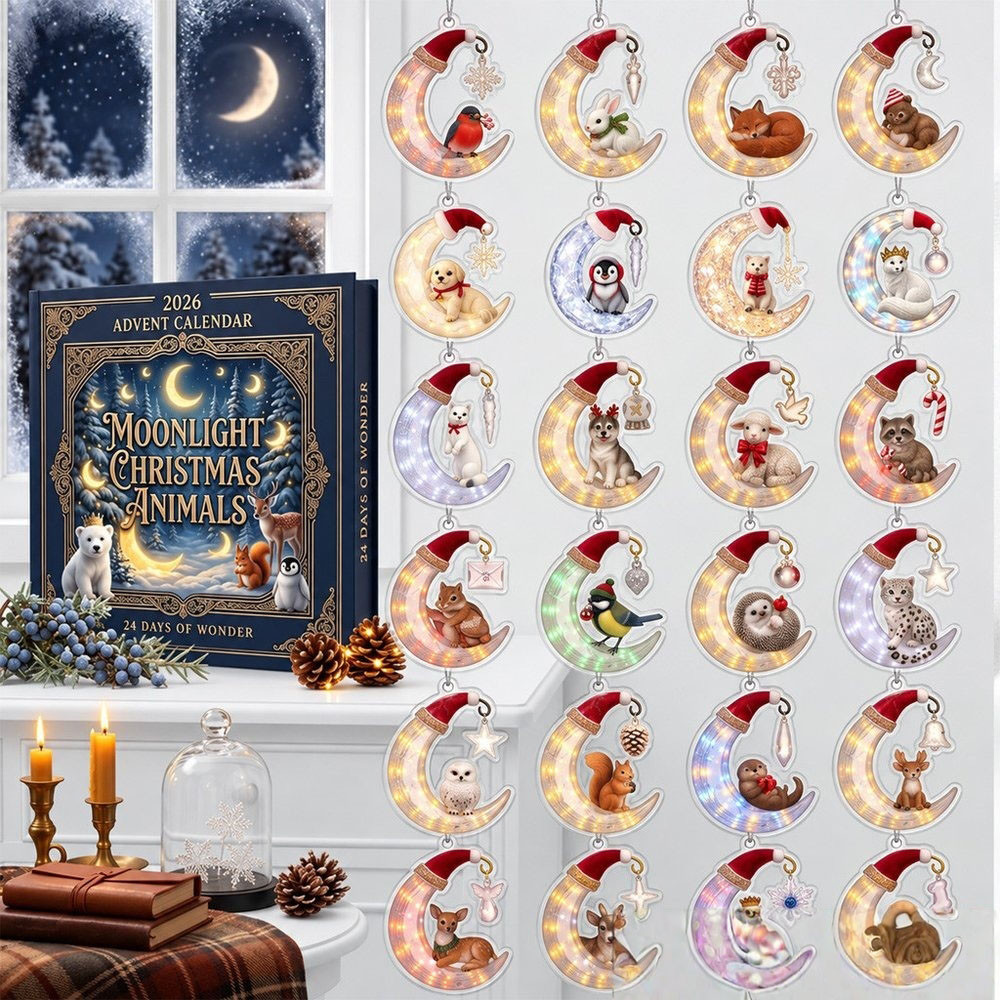 Moonlight Christmas Animals Advent Calendar 2026 24 Day Xmas Countdown Gift Ideas, 3D Acrylic Collectibles