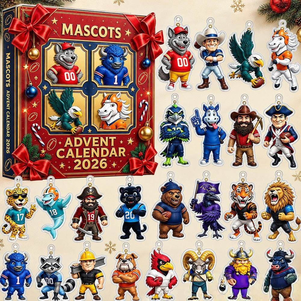 National Football League Mascots Christmas Advent Calendar 2026 24 Day Xmas Countdown Gift For Football Fans, 3D Acrylic Collectibles