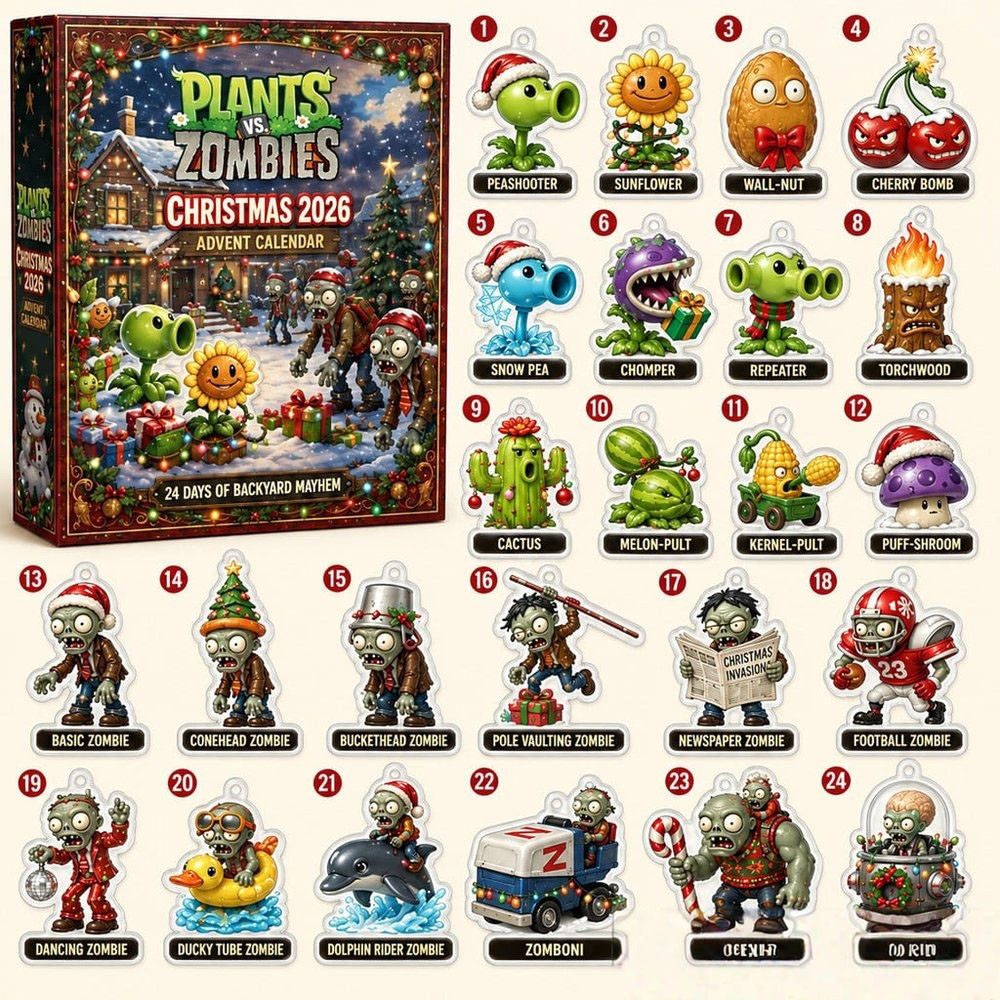 Plants Vs Zombies Christmas Advent Calendar 2026 24 Day Xmas Countdown Gift For Brother, 3D Acrylic Collectibles