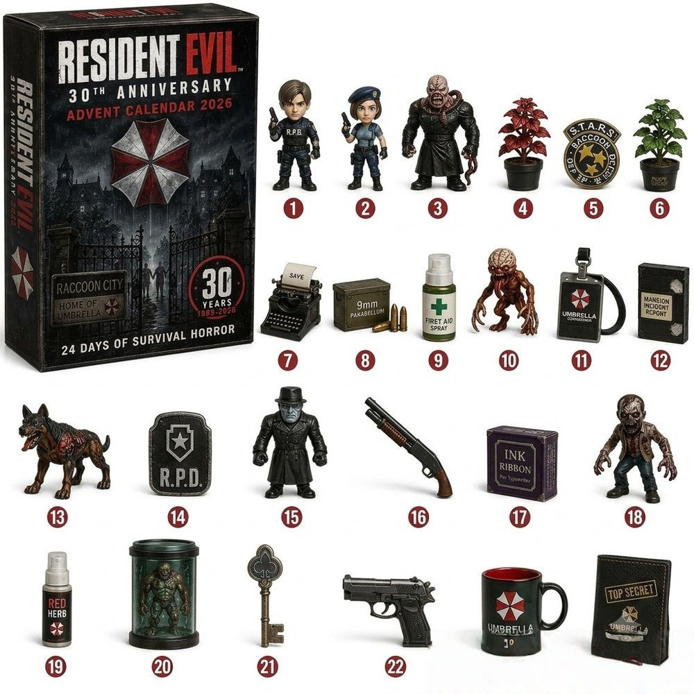 Resident Evil 30Th Anniversary Advent Calendar 2026 Christmas Countdown Xmas Gift Ideas, 3D Acrylic Collectibles