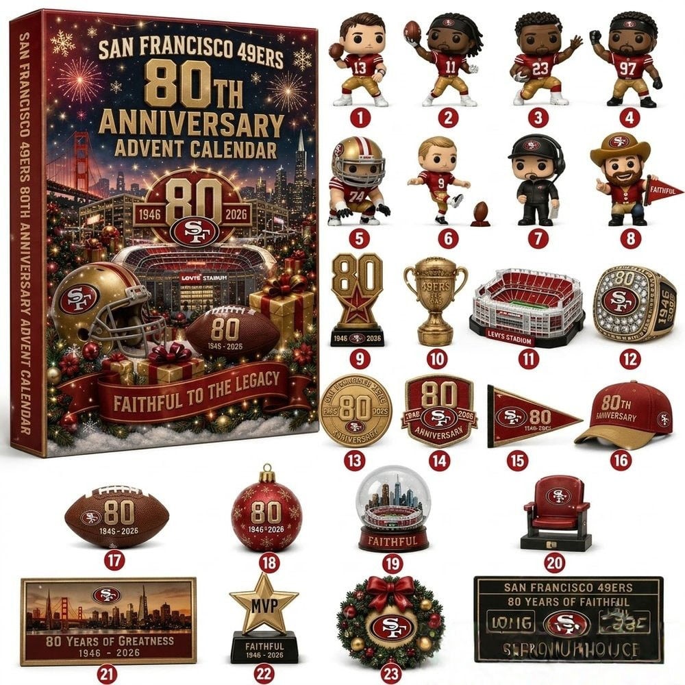 San Francisco 49Ers 80Th Anniversary Advent Calendar 2026 Xmas Countdown Gift Football Fan, 3D Acrylic Collectibles
