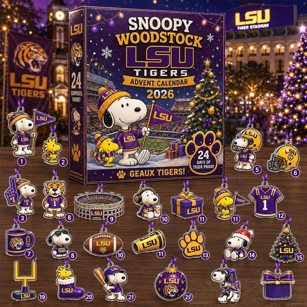 Snoopy And Woodstock Lsu Tigers Advent Calendar 2026 Xmas Countdown Gift For Snoopy Fans, 3D Acrylic Collectibles