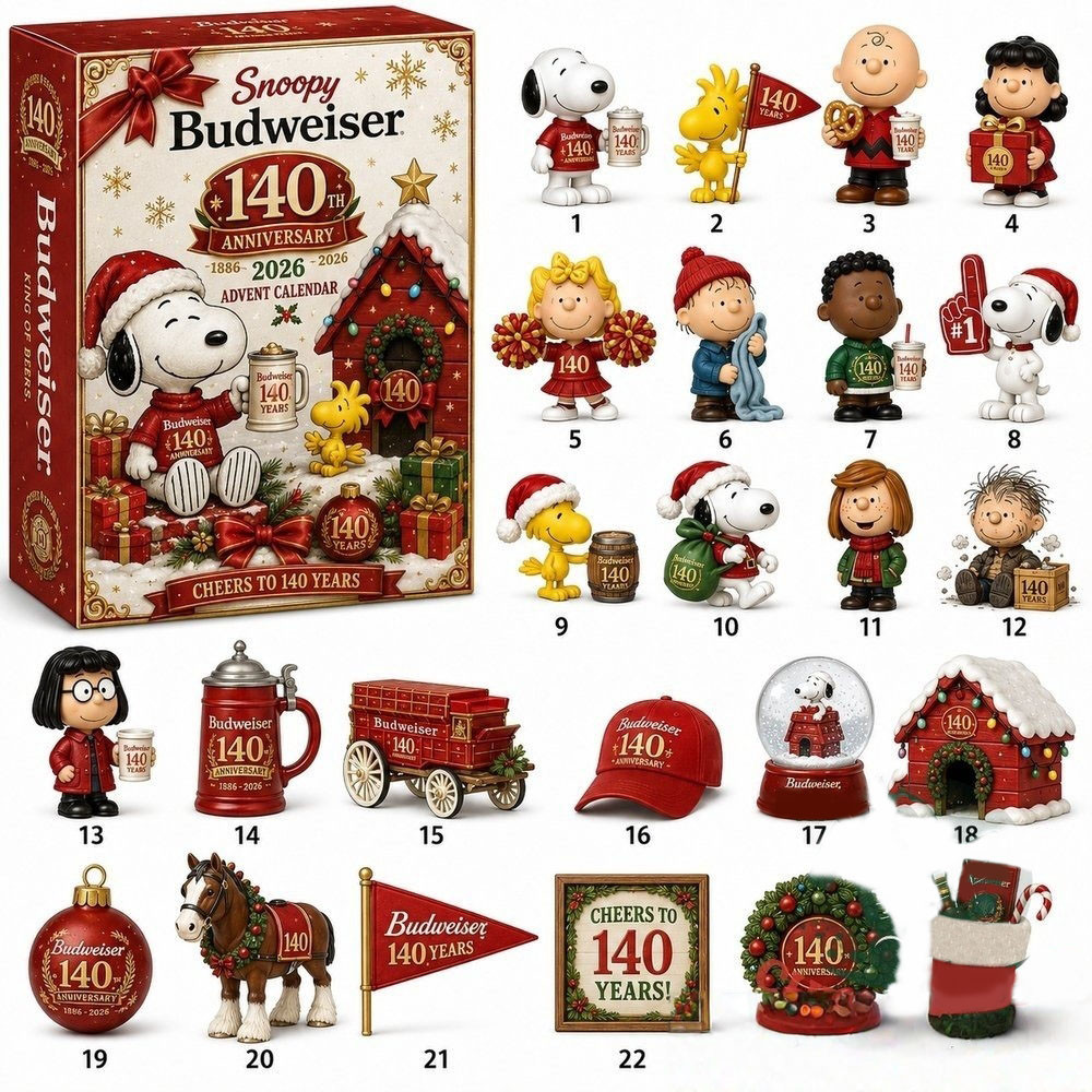 Snoopy Budweiser 140Th Anniversary 1886-2026 Advent Calendar 2026 Xmas Countdown Gift For Snoopy Fans, 3D Acrylic Collectibles