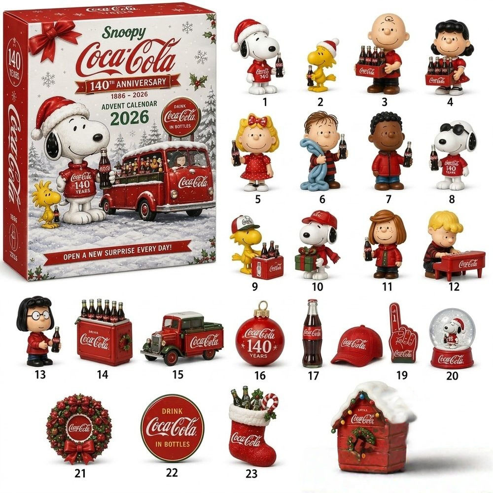 Snoopy Coca-Cola 140Th Anniversary Advent Calendar 2026 Xmas Countdown Gift For Snoopy Fans, 3D Acrylic Collectibles