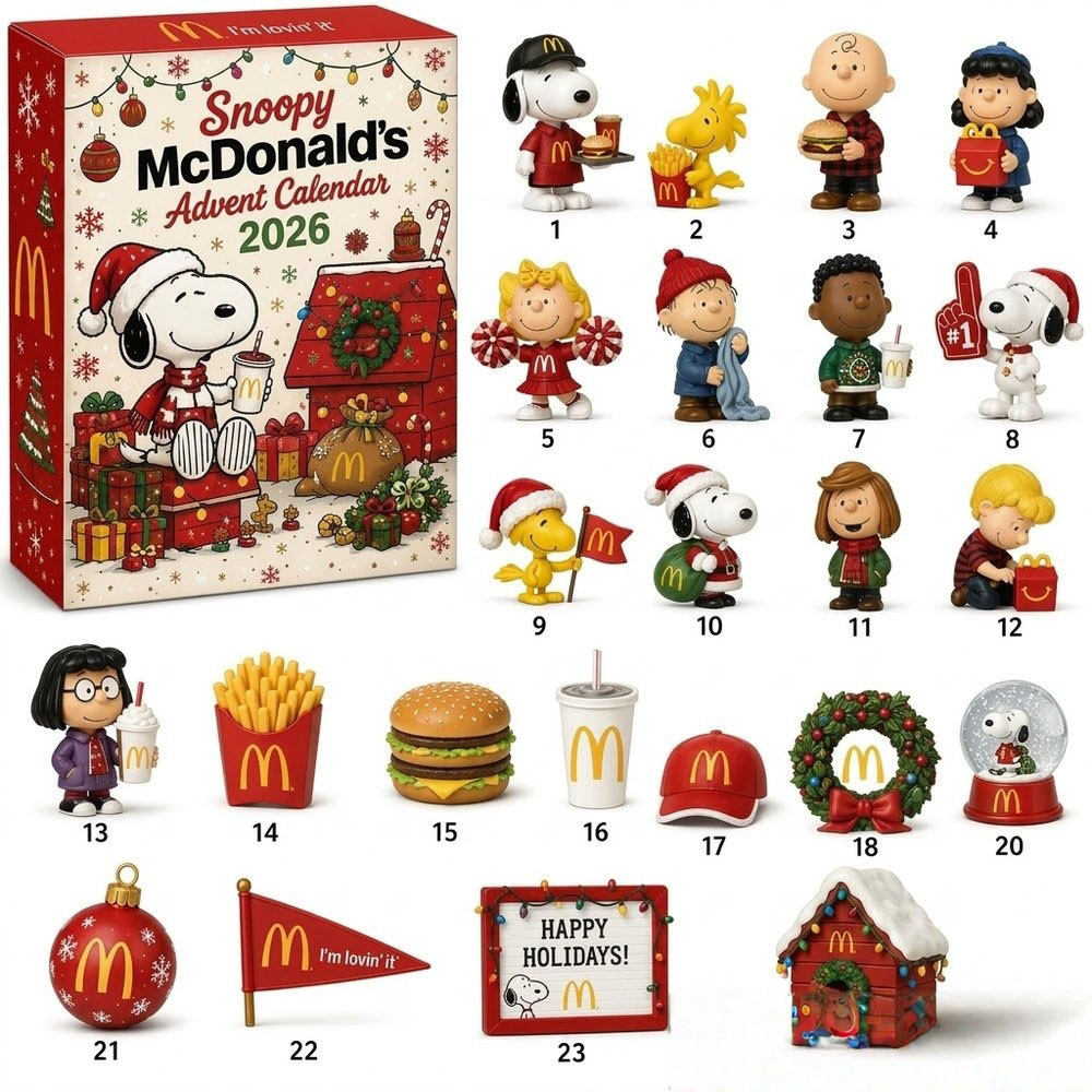 Snoopy Mcdonald'S Christmas Advent Calendar 2026 Xmas Countdown Gift For Snoopy Lovers, 3D Acrylic Collectibles