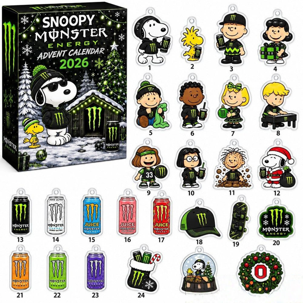 Snoopy Monster Energy Peanuts Characters Christmas Advent Calendar 2026 Xmas Countdown Gift For Snoopy Lovers, 3D Acrylic Collectibles