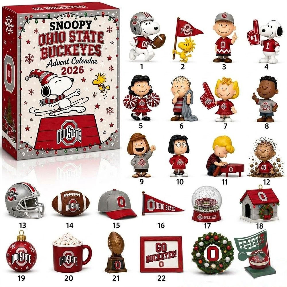 Snoopy Ohio State Buckeyes Football Advent Calendar 2026 Xmas Countdown Gift For Snoopy Lovers, 3D Acrylic Collectibles