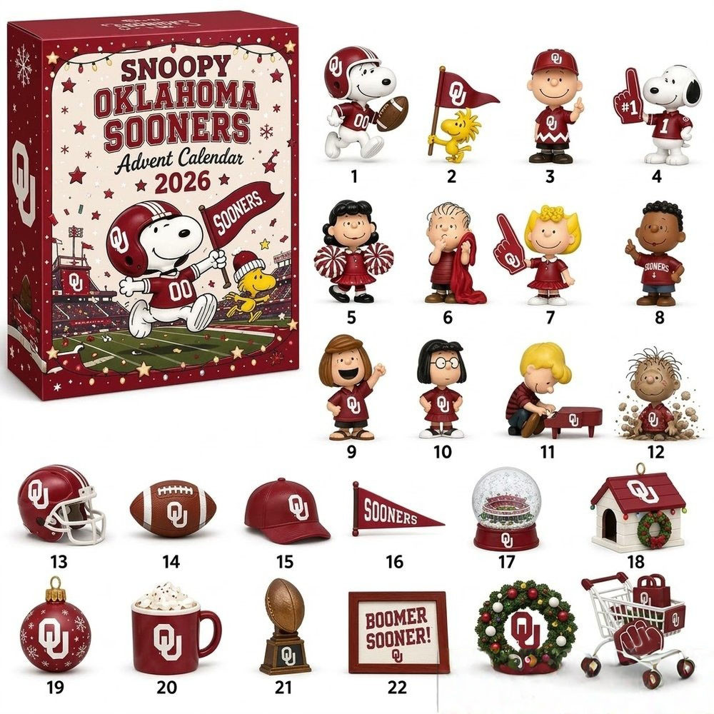 Snoopy Oklahoma Sooners Advent Calendar 2026 Xmas Countdown Gift For Snoopy Lovers, 3D Acrylic Collectibles