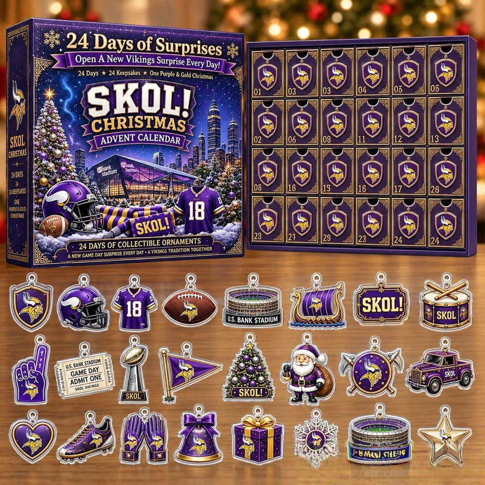 Minnesota Vikings Skol Christmas Advent Calendar 2026 24 Day Xmas Countdown Gift, 3D Acrylic Collectibles