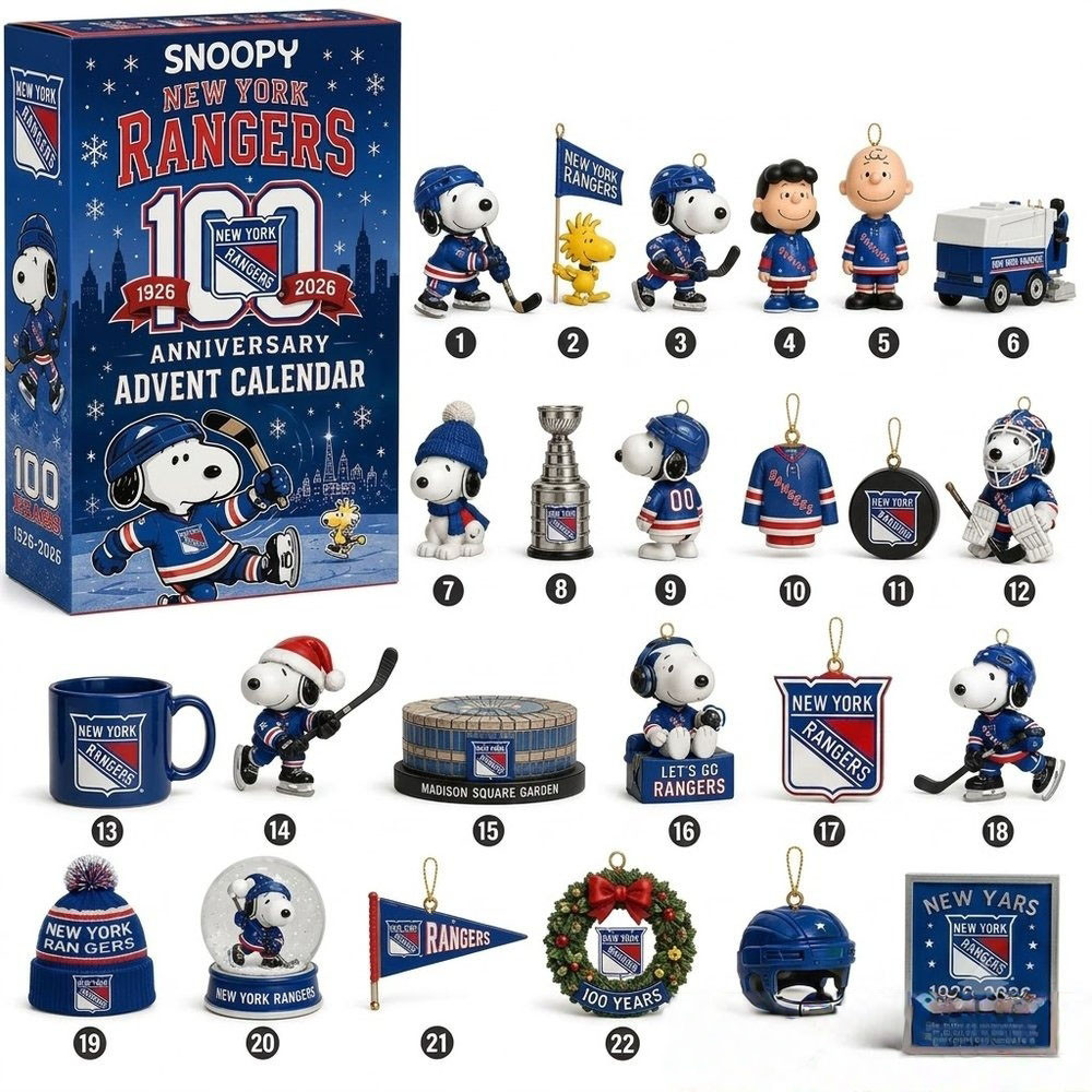 New York Rangers Snoopy 100Th Anniversary Advent Calendar 2026 24 Day Countdown Xmas Decor Gift, 3D Acrylic Collectibles