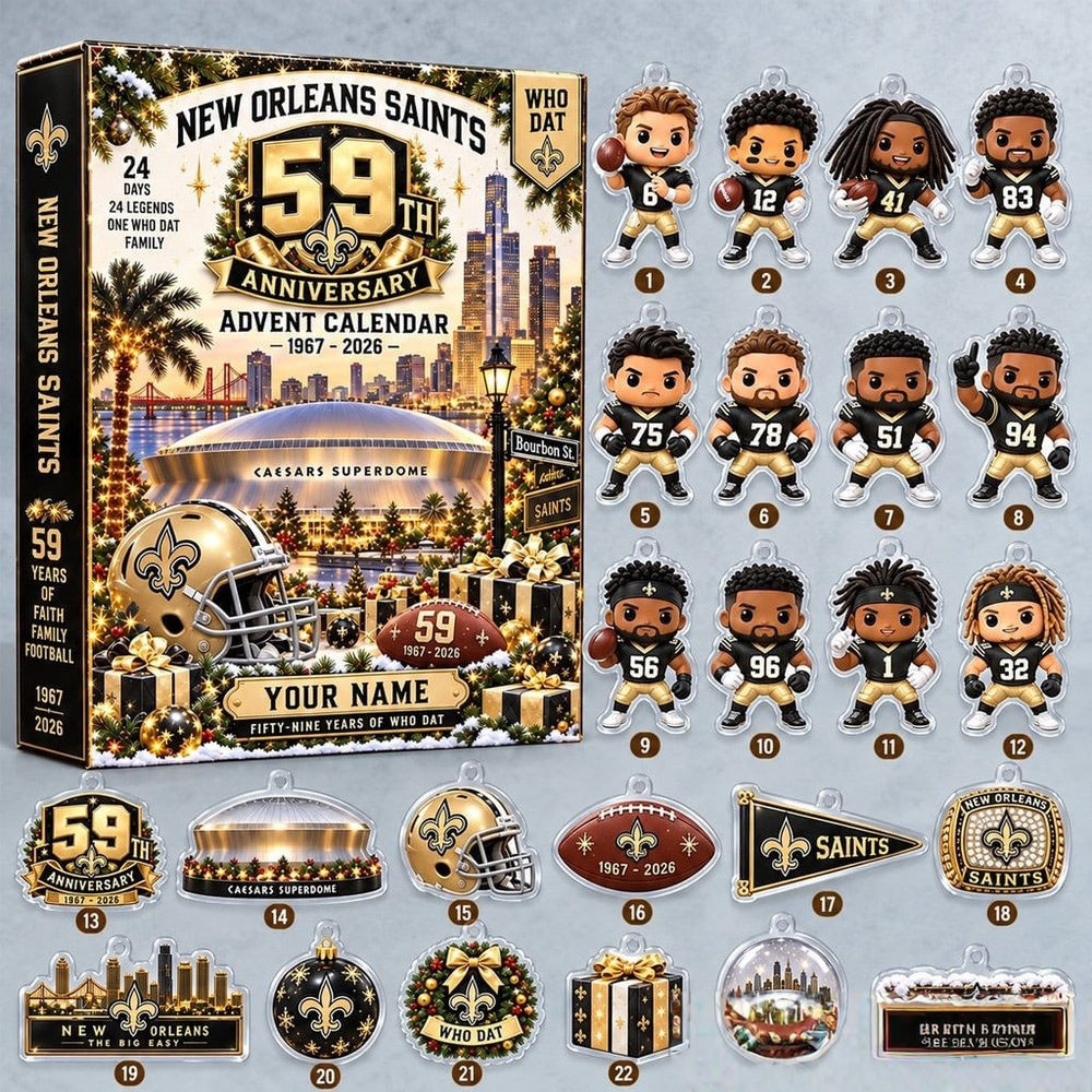 Custom New Orleans Saints 59Th Anniversary Advent Calendar 2026 24 Day Christmas Countdown Xmas Gift, 3D Acrylic Collectibles
