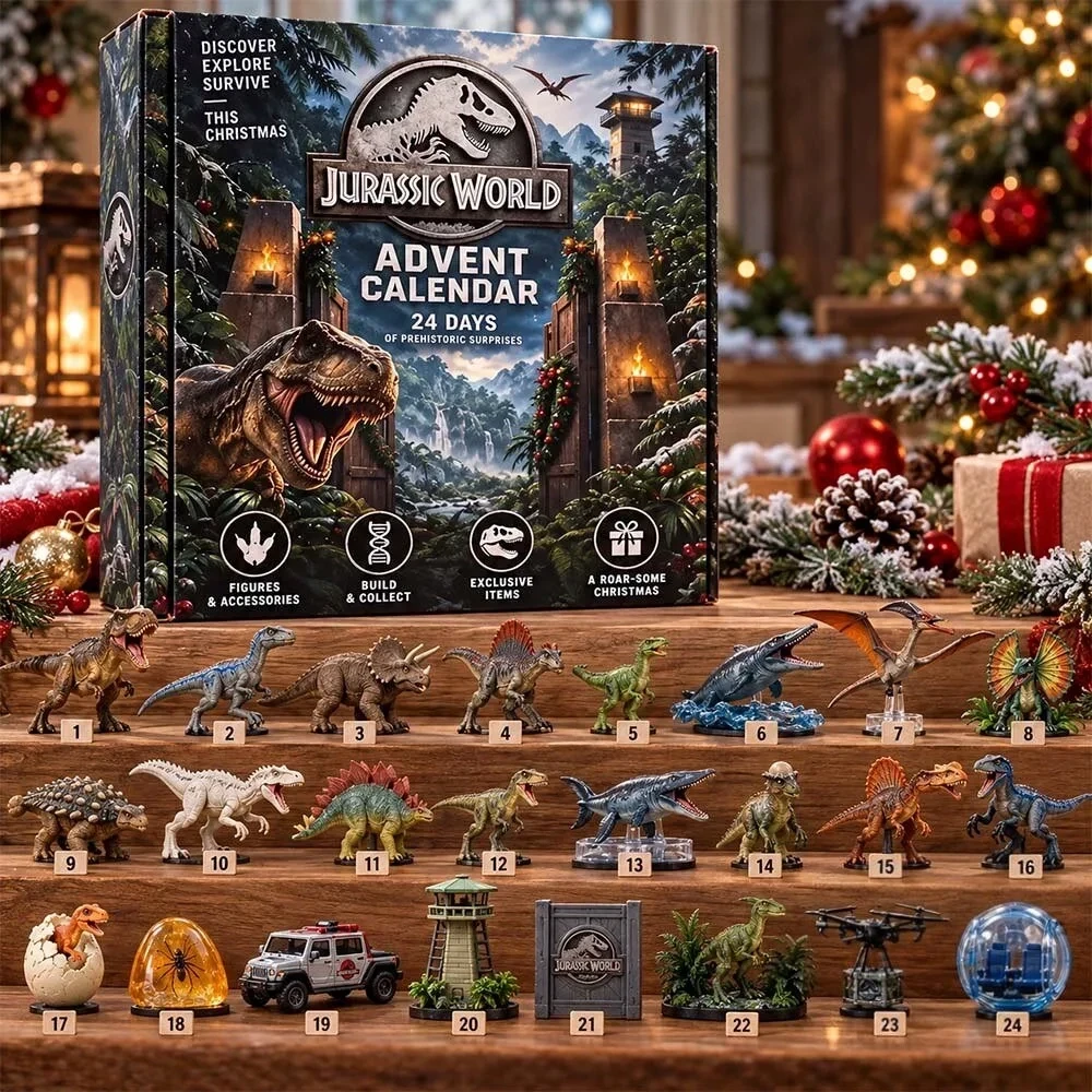 Jurassic World 24 Days Prehistoric Surprises Advent Calendar 2026 Christmas Countdown Xmas Gifts, 3D Acrylic Collectibles