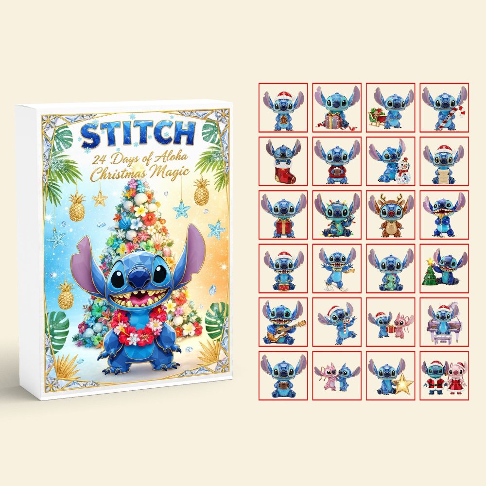 Tropical Alien Advent Calendar 24 Day Stitch Ornaments Christmas Countdown Box Friend Gift, 3D Acrylic Collectibles