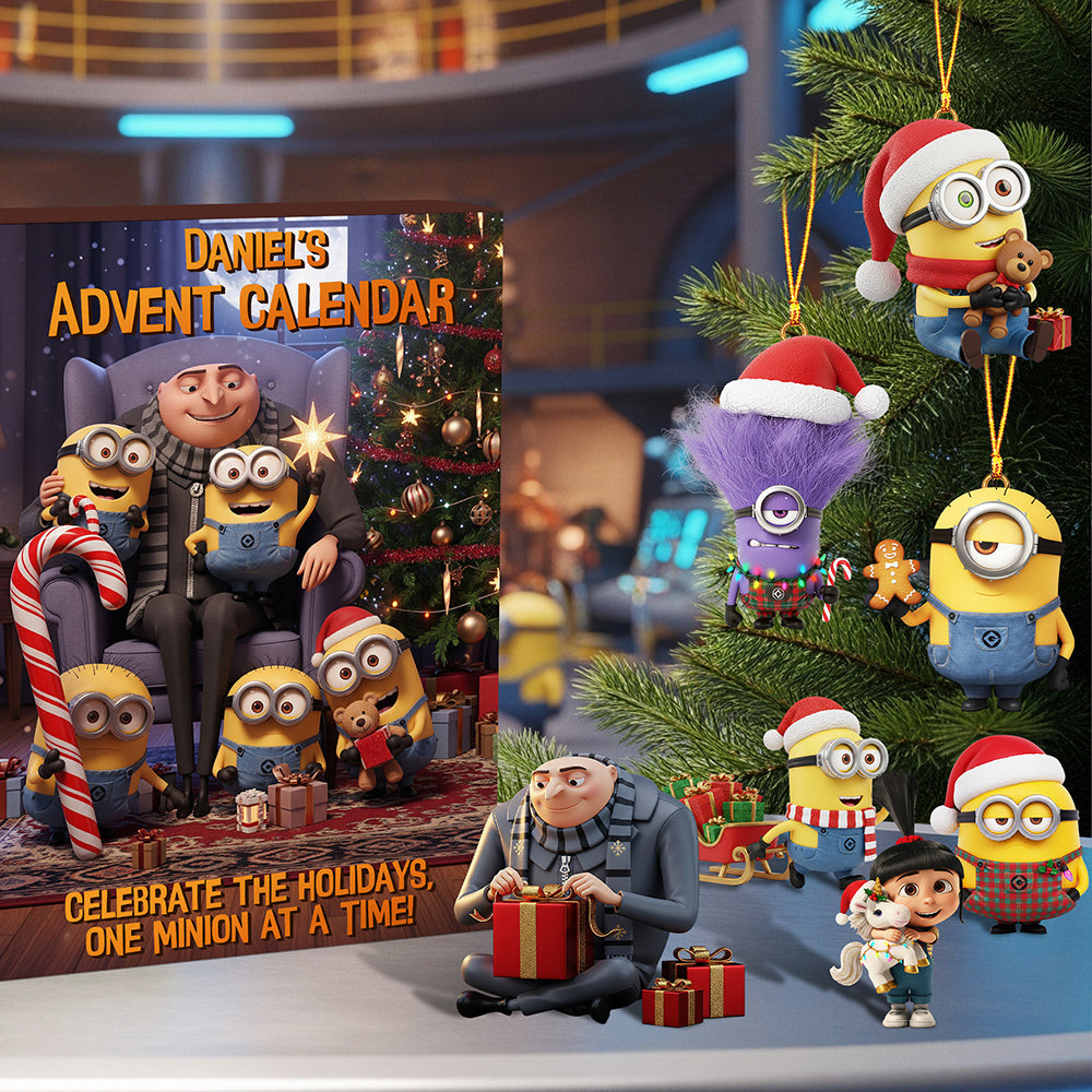 Personalized Minions Advent Calendar 24 Day Christmas Countdown Cartoon Lover Gift, 3D Acrylic Collectibles