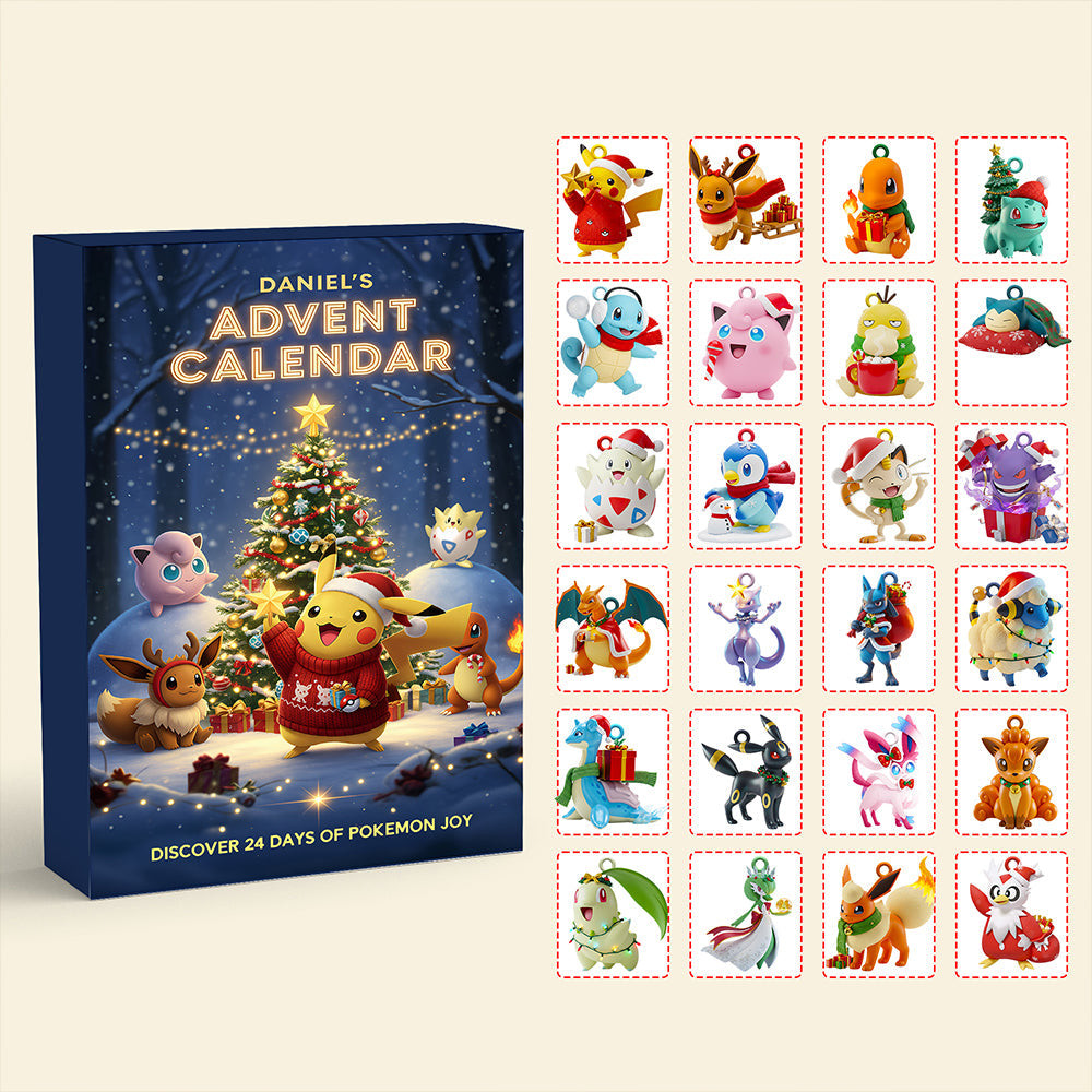 Personalized Pokemon Advent Calendar 24 Days Christmas Countdown Blind Box Holiday Gift, 3D Acrylic Collectibles