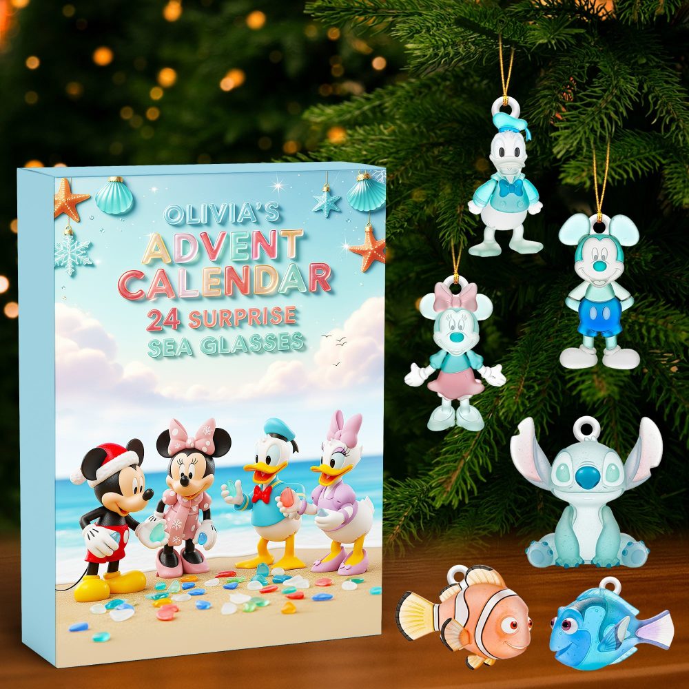 Personalized Sea Glass Advent Calendar 24 Day Christmas Countdown Cartoon Lover Gift, 3D Acrylic Collectibles