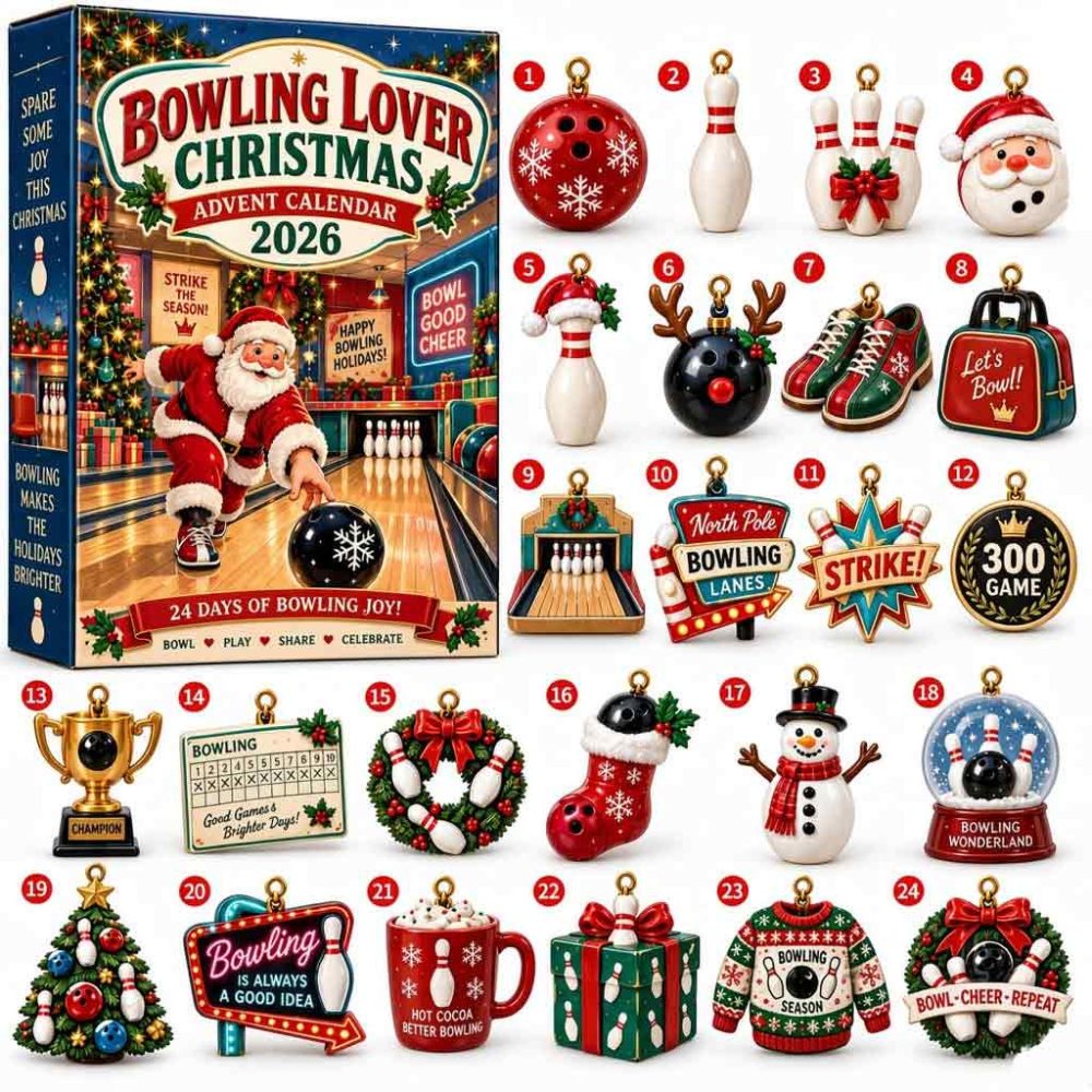 Bowling Christmas 2026 Advent Calendar Strike Season Bowling Enthusiast Collectible Gift For Boys, 3D Acrylic Collectibles