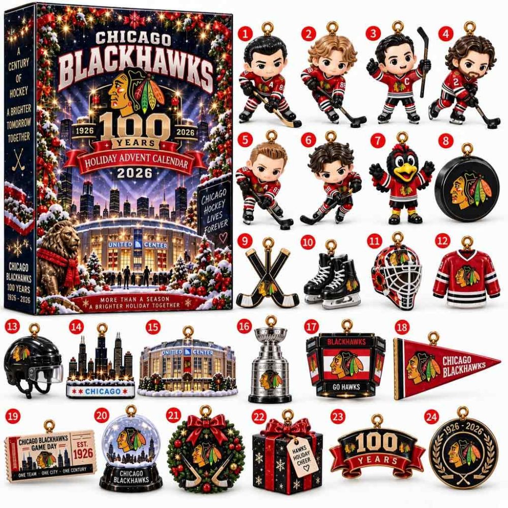 Chicago Blackhawks 100Th Anniversary 2026 Advent Calendar Ice Hockey Centennial Fan Collectible Gifts, 3D Acrylic Collectibles