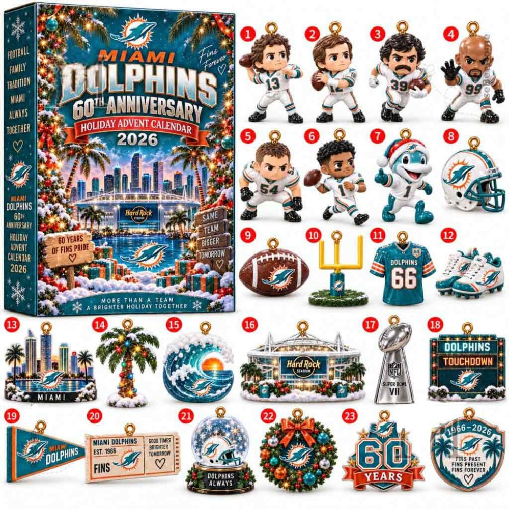 Miami Dolphins 60Th Anniversary Advent Calendar 2026 Football Legacy Collectible Gifts, 3D Acrylic Collectibles