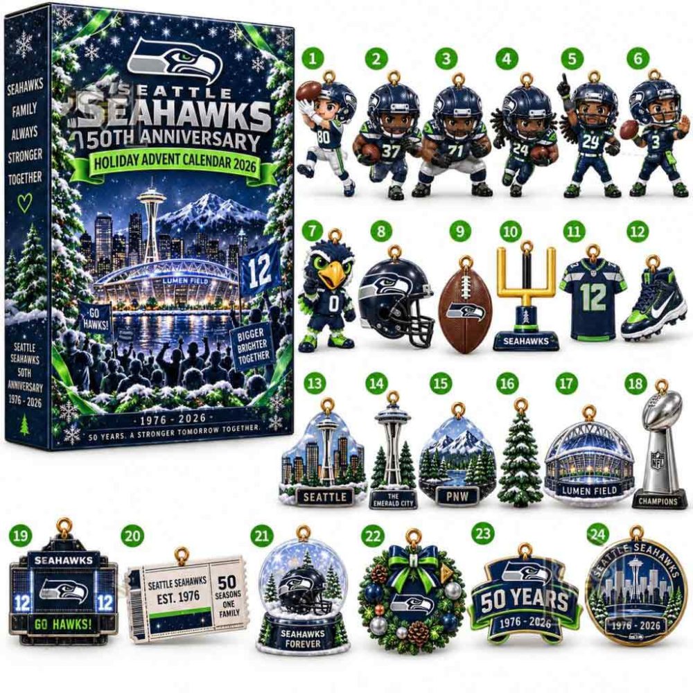 Seattle Seahawks 50Th Anniversary Advent Calendar 2026 Football Legacy Celebration Collectible Gifts Idea, 3D Acrylic Collectibles