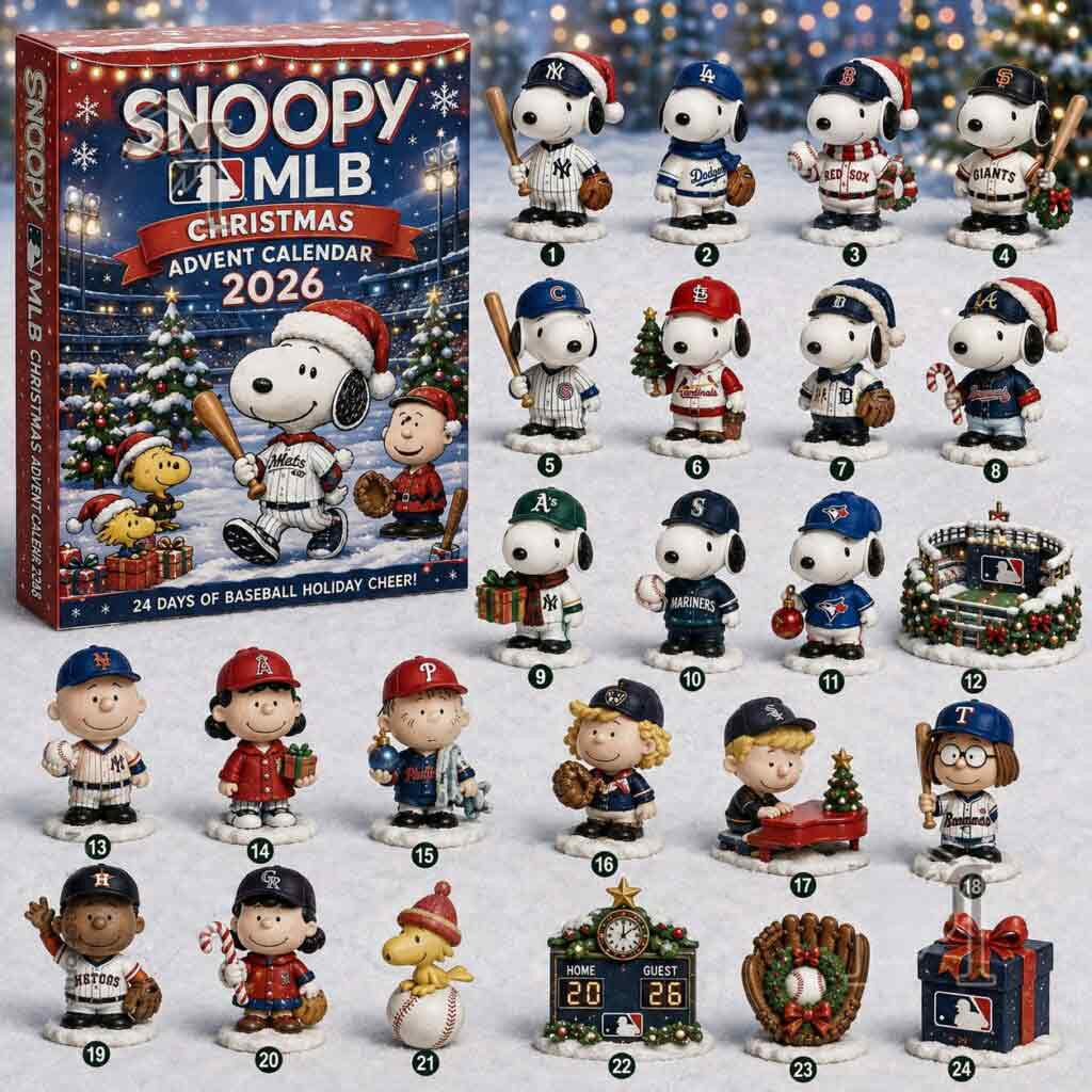 Snoopy Peanuts Mlb Christmas Advent Calendar 2026 Baseball Holiday Cheer Collectible Gifts, 3D Acrylic Collectibles