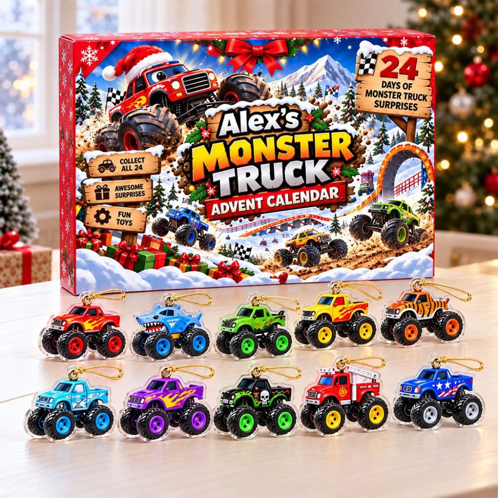 Personalized Monster Trucks Advent Calendar Christmas Tree Ornaments Gift For Truck Lovers