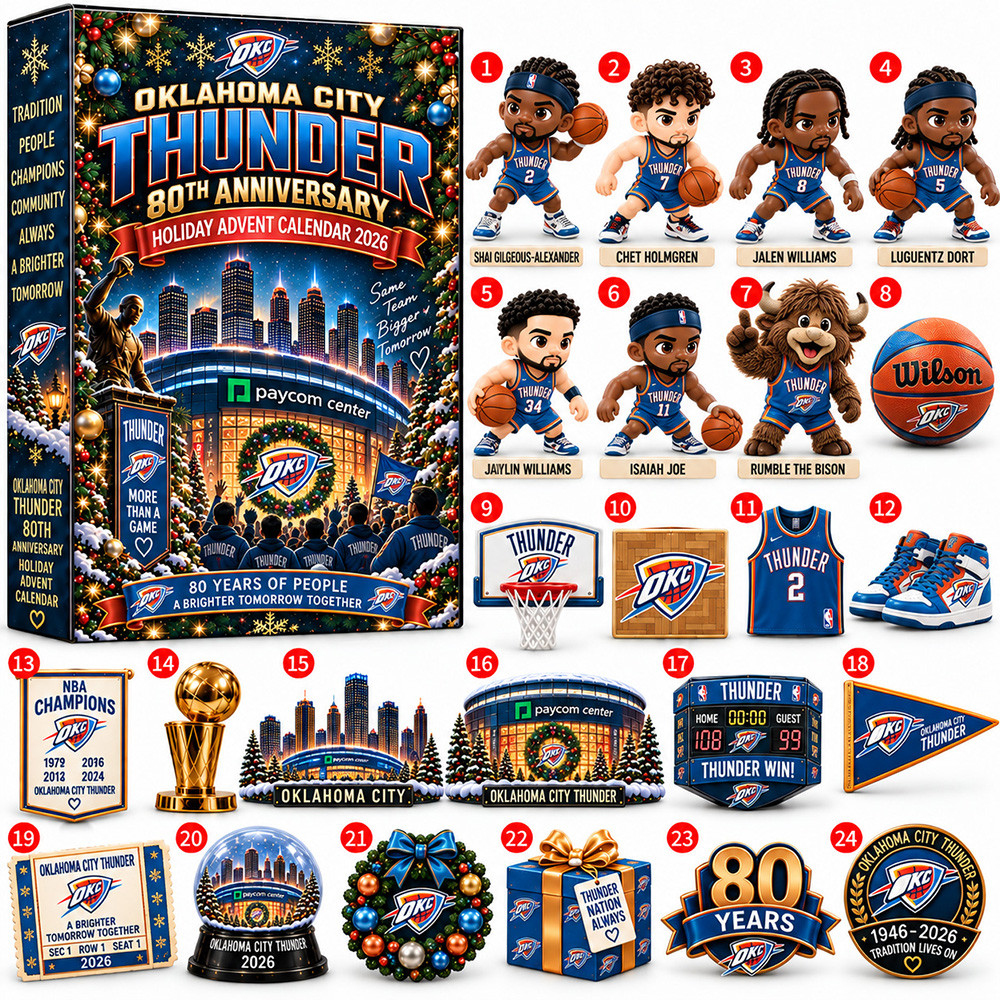 Oklahoma City Thunder Basketball Christmas Advent Calendar 2026 Xmas Countdown Gift For Bestie, 3D Acrylic Collectibles