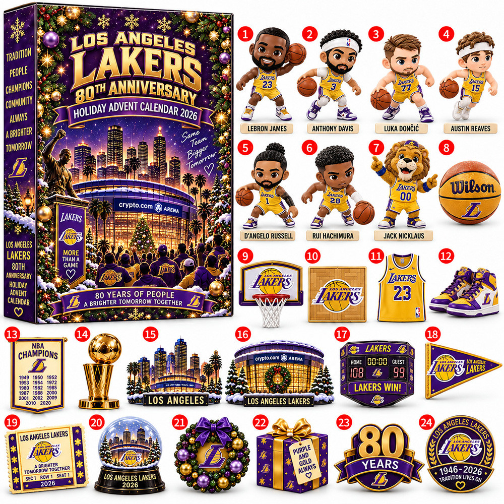 Los Angeles Lakers Basketball Christmas Advent Calendar 2026 Xmas Countdown Gift For Husband, 3D Acrylic Collectibles